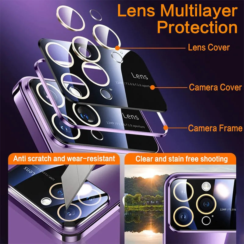 Magnetic transparent electroplated iPhone case with all-inclusive TPU protection, shown in dark purple.
