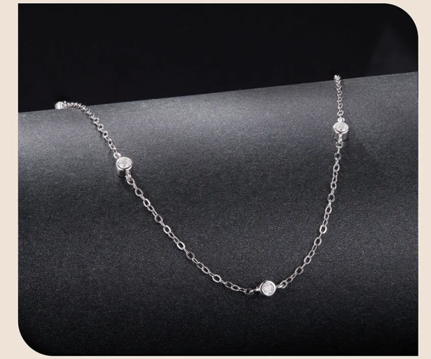 925 silver moissanite clavicle necklace, electroplated, silver or gold colour, 41-50cm chain, with certificate