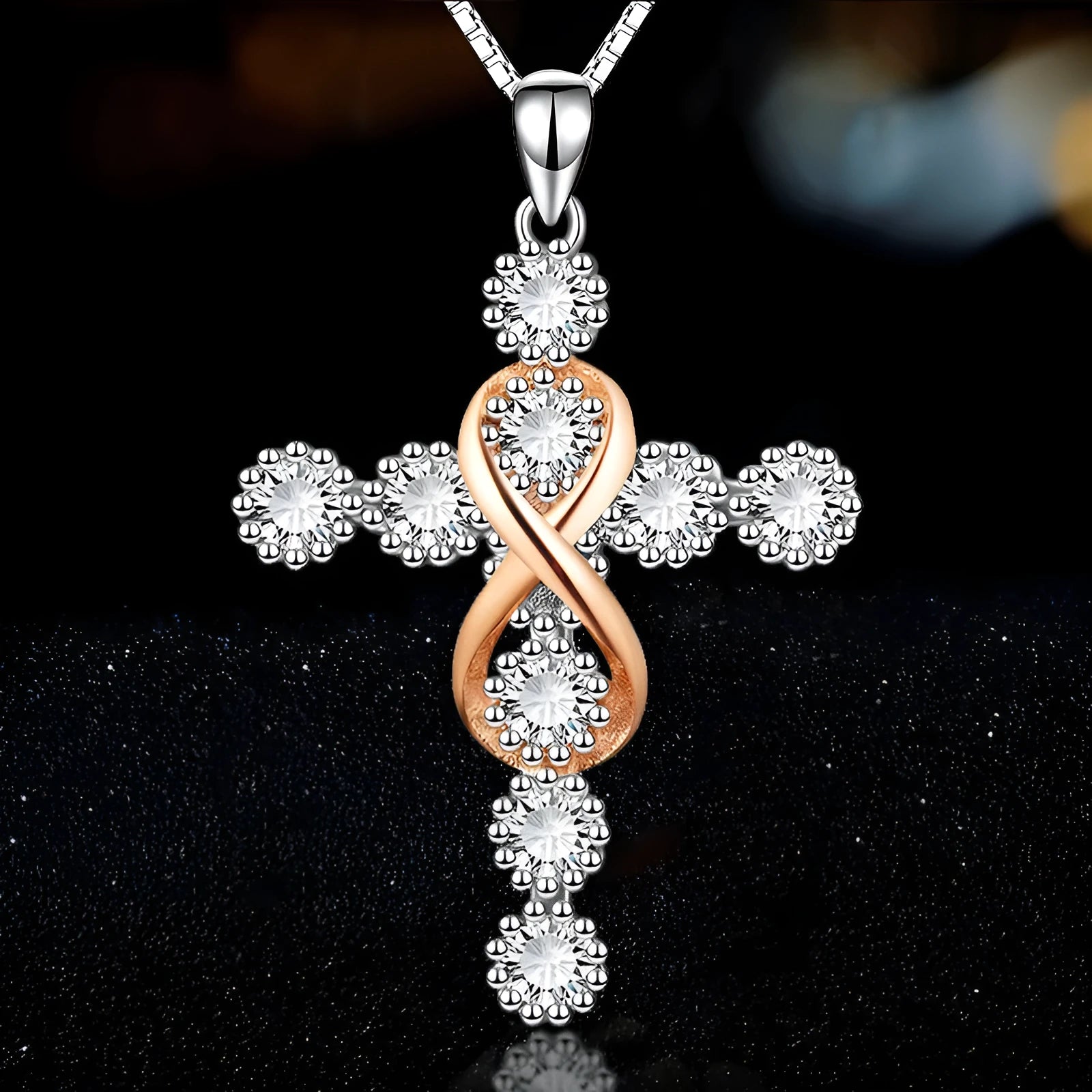 Women's alloy cross and number 8 pendant necklace on adjustable box chain