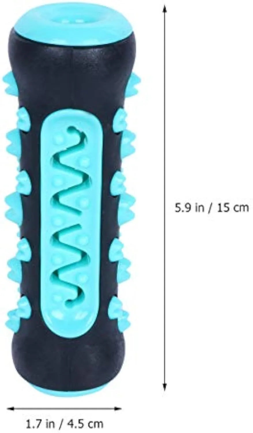 Natural rubber dog toothbrush chew toy with textured bristle surface in blue colour