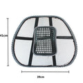 Black car lumbar support pillow with steel wire frame showing adjustable bending