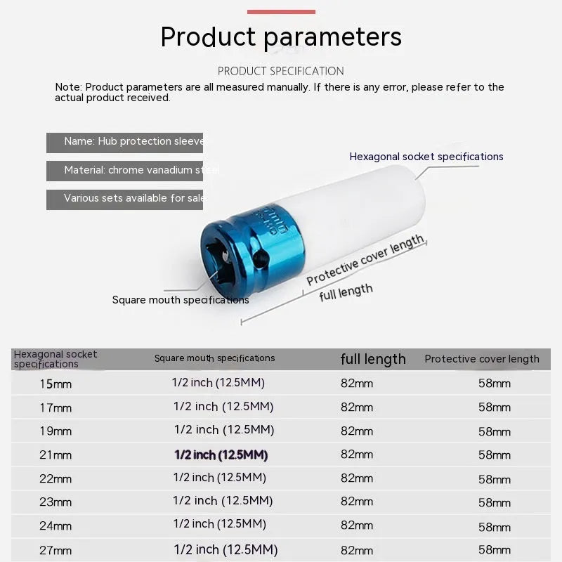 45# steel hexagon impact socket for pneumatic wrench in 17mm, 19mm, 21mm, or 22mm size