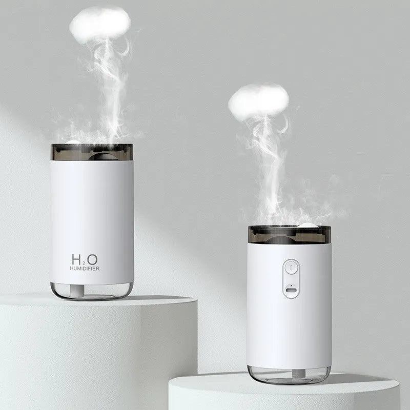 Jellyfish humidifier with warm night light showing smoke ring mist patterns