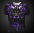 Men's short sleeve T-shirt showing detailed 3D tiger pattern digital printed on light grey bird eye polyester fabric
