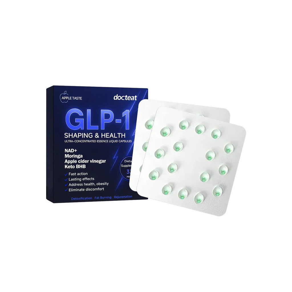A pack containing 32 small PET body care beads for appetite reduction.