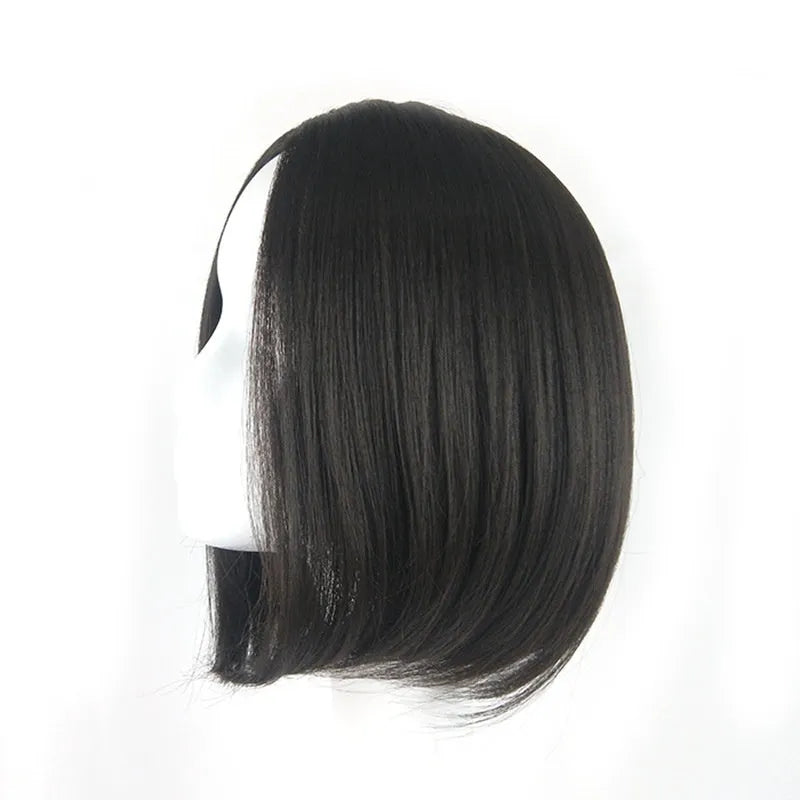 Women's short bob wig in black colour made from high temperature wire with natural-looking shape