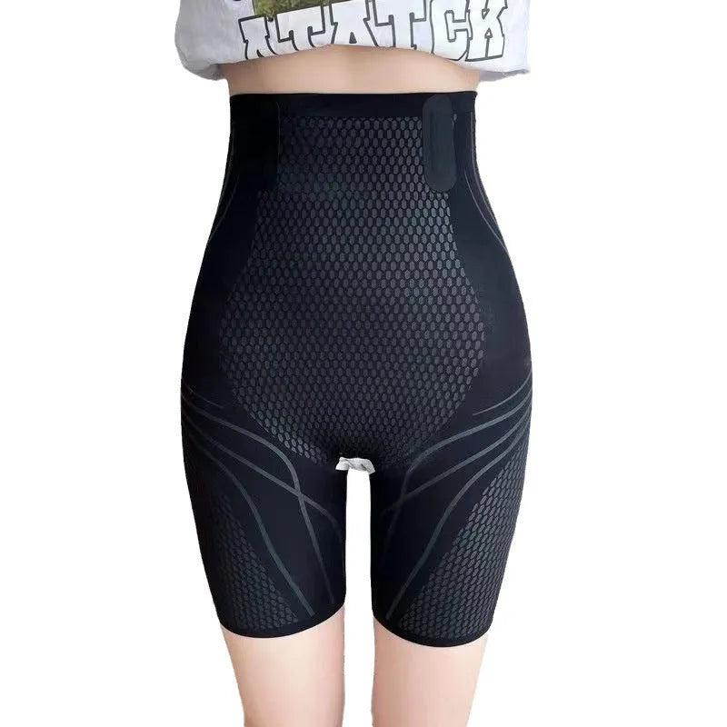Women's seamless high waisted tight pants in nylon, black or skin colour, sizes M to XXL