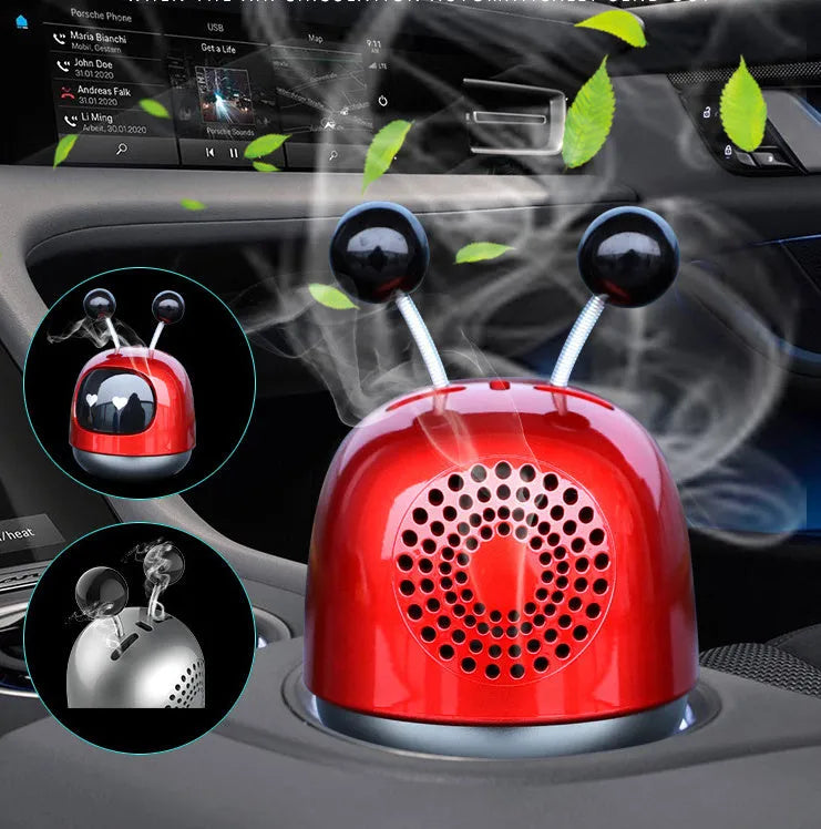 Colourful robot-shaped car vent clip aromatherapy diffuser with 40ml gel capacity.