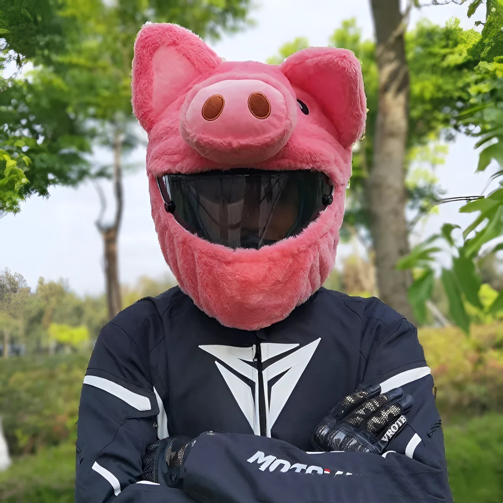 Pink pig cartoon plush hood for motorcycle helmet made from pv velvet cloth