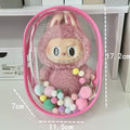 17cm transparent PVC cotton doll storage bag with keychain in avocado green colour