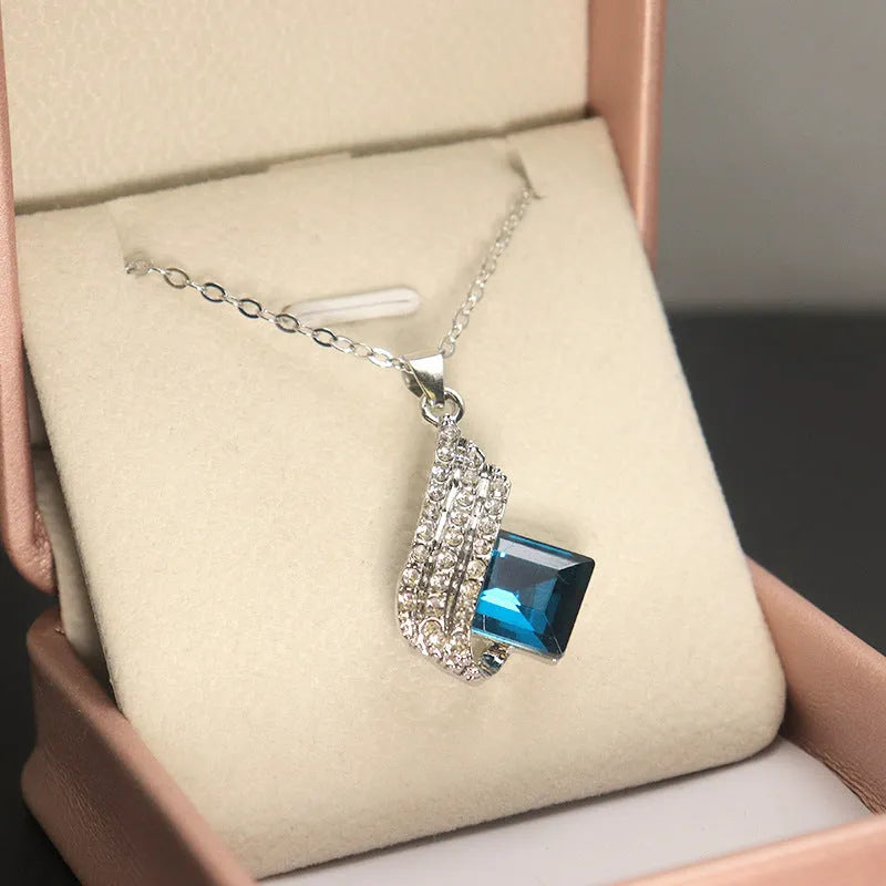 Cross chain necklace with electroplated alloy pendant and matching glass ear stud earrings set