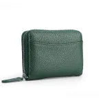 Genuine leather zipper coin purse in solid colour with sewing line detailing