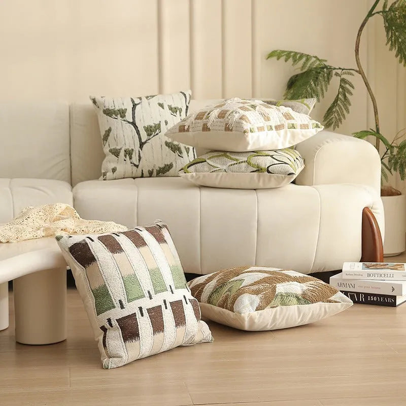 Square jacquard woven cushion cover with detailed botanical floral pattern in one of eight available colour options.