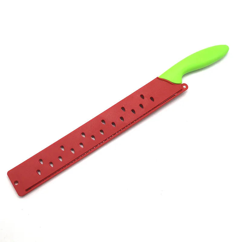 Stainless steel watermelon cutter knife 43.5cm long with flat finish on light background