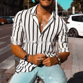 Men's loose striped casual button-up shirt in cardigan style for spring and autumn