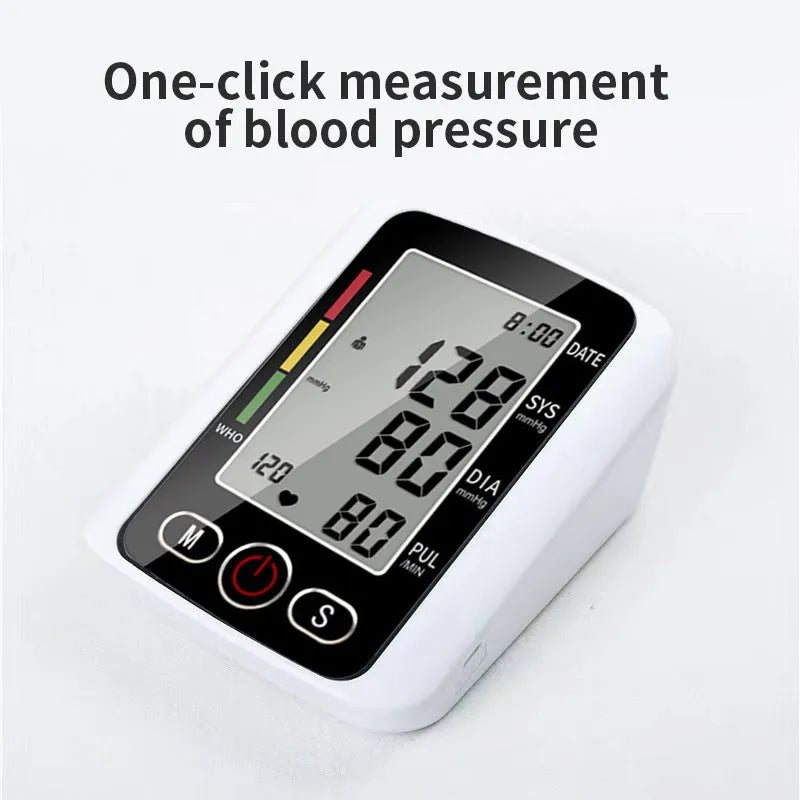 Automatic arm blood pressure monitor with large screen display on a table