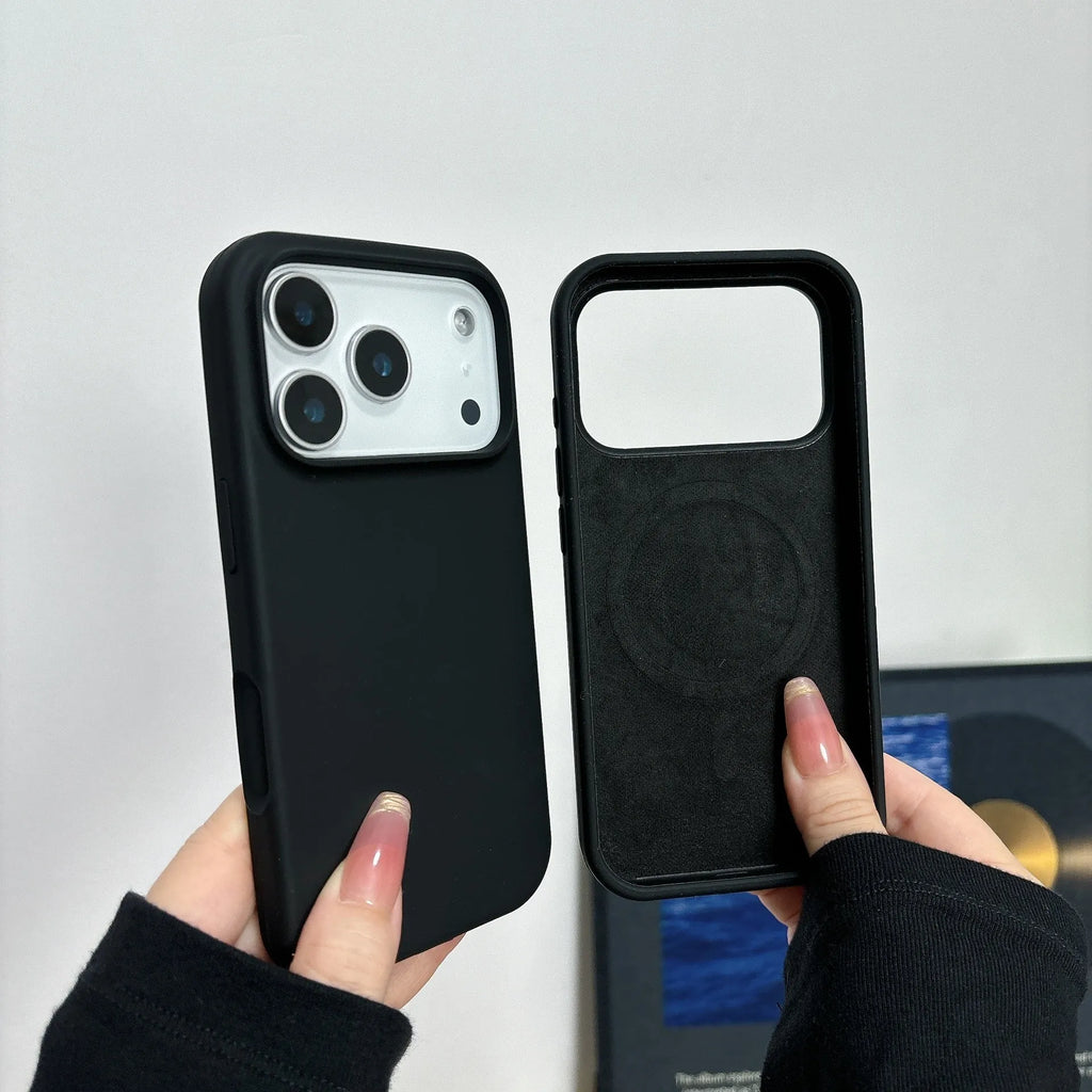 Liquid silicone magnetic charging case with AI button for Apple iPhone, shown in antique white colour
