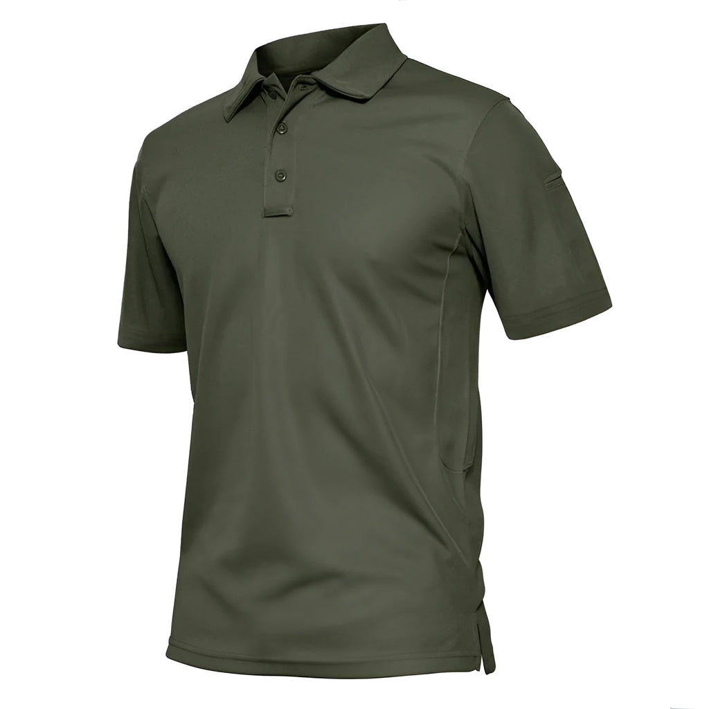 Men's short sleeve polo shirt in solid Black, Sapphire Blue or Army Green, cotton blend, S to XXL