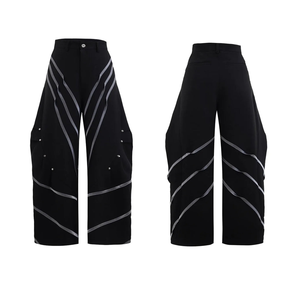 Men's trousers with three-dimensional cutting and metal striped rivet pleated detailing