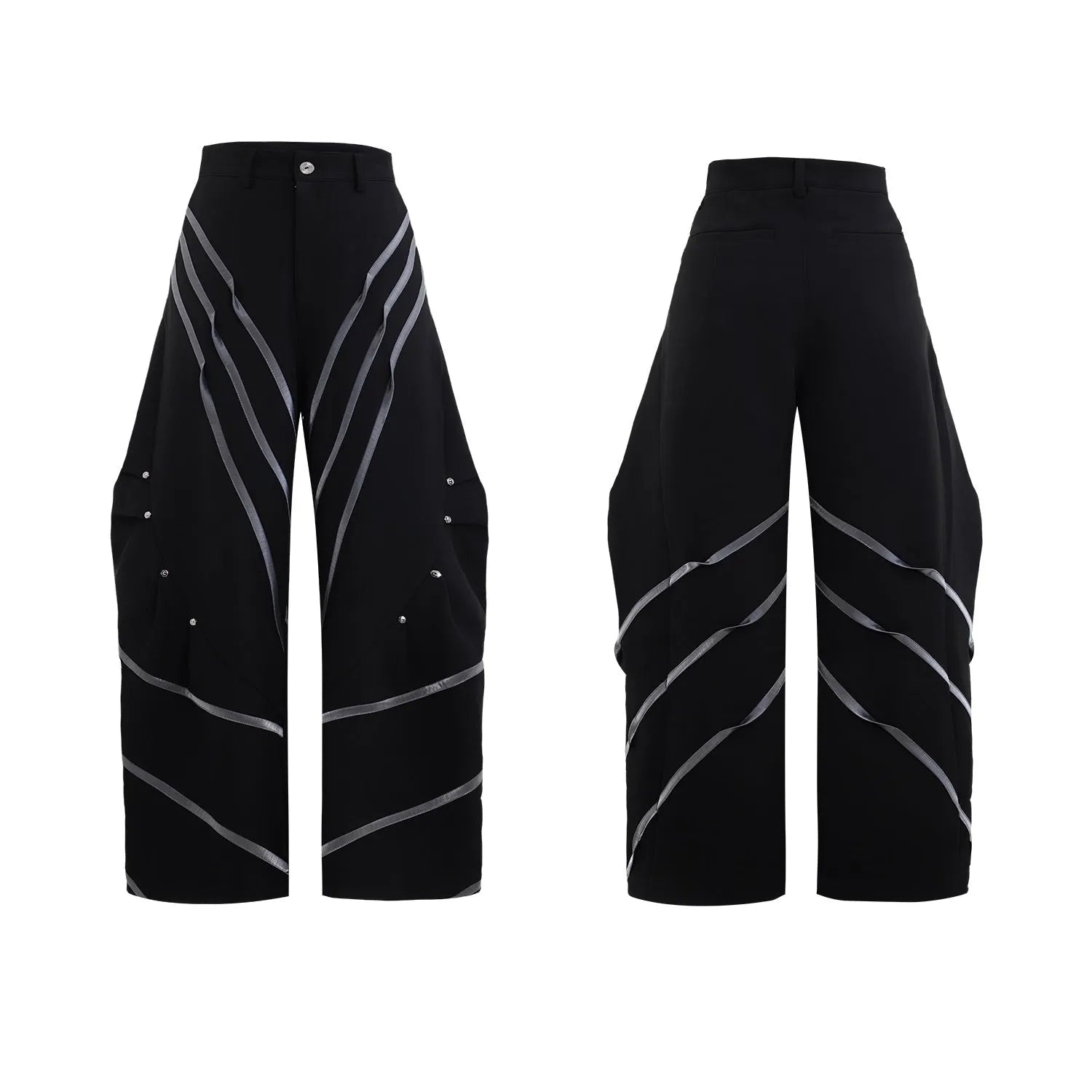 Men's trousers with three-dimensional cutting and metal striped rivet pleated detailing