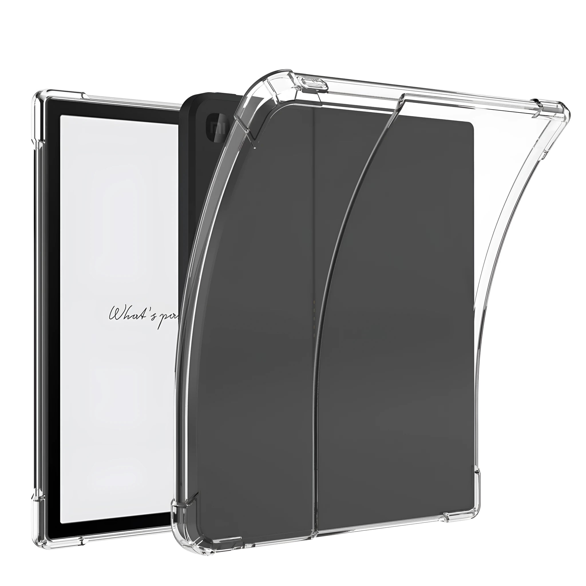 Transparent airbag protective phone case for a 7-inch Xiaomi e-reader on a white background.