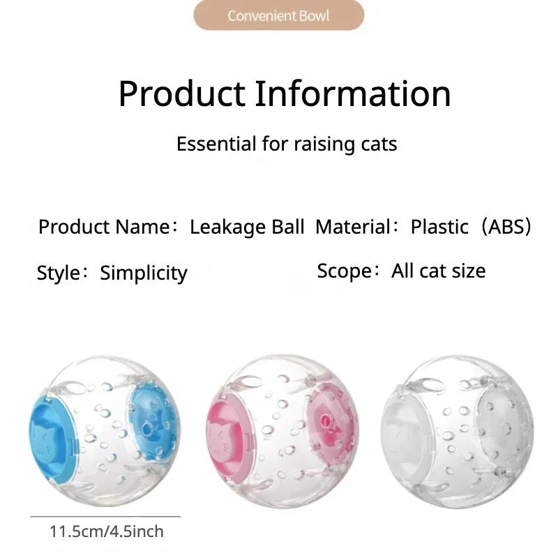 Blue pet slow feeder ball toy with food leakage holes on white background showing 11.5cm diameter