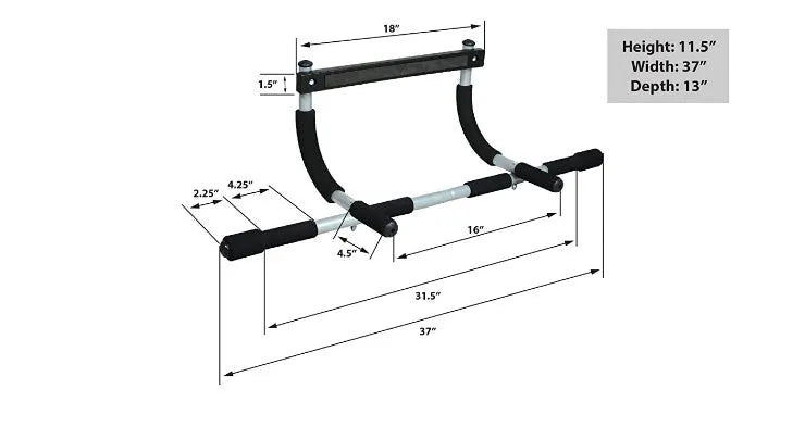 Black steel pipe indoor pull-up bar mounted on door frame for single and double poles exercises