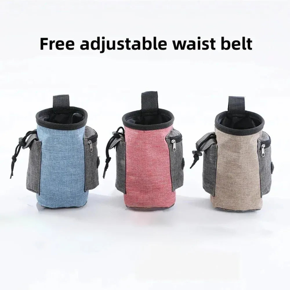 Adjustable pet waist bag in blue with waterproof cloth and plastic side clip