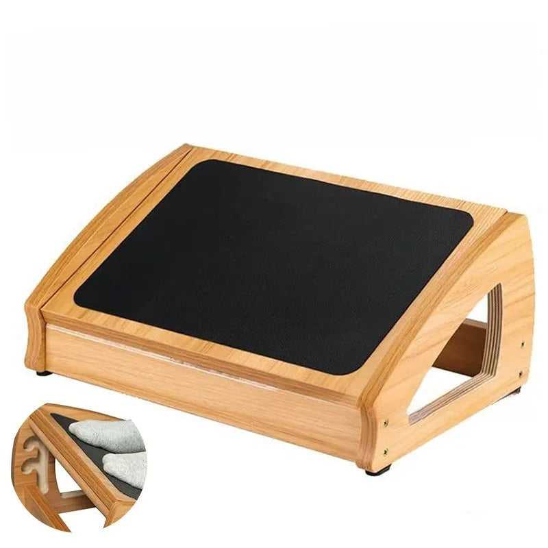 Wooden adjustable bamboo office desk footstool in wood colour