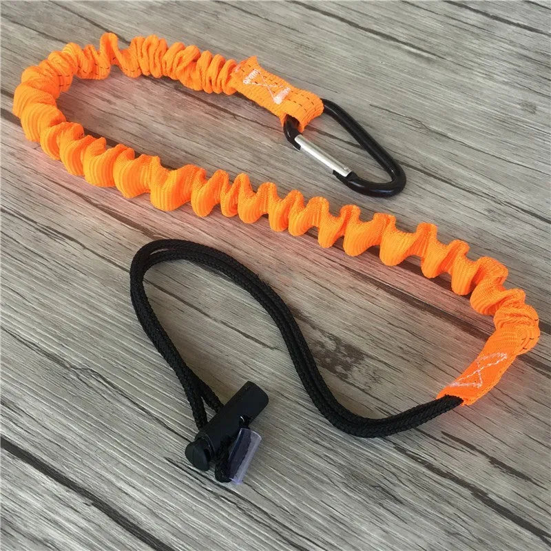 Orange fishing rod safety rope with elastic anti-separation design, 90cm length