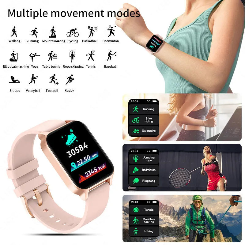 Smart colour screen health detection watch with TFT touch display in black or rose gold with mesh or tape strap options