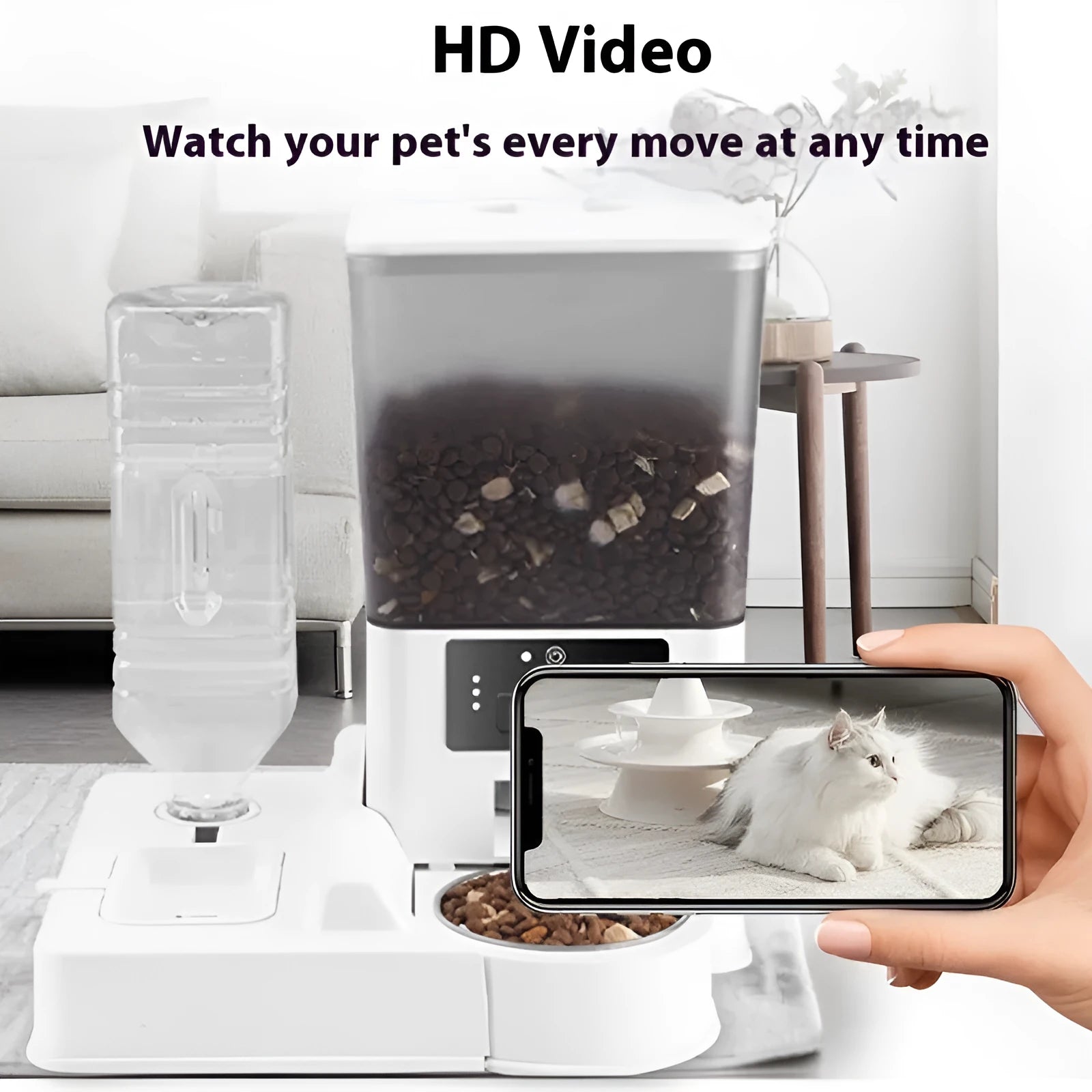 Stainless steel single bowl pet intelligent feeder with 5L capacity and multiple control model options