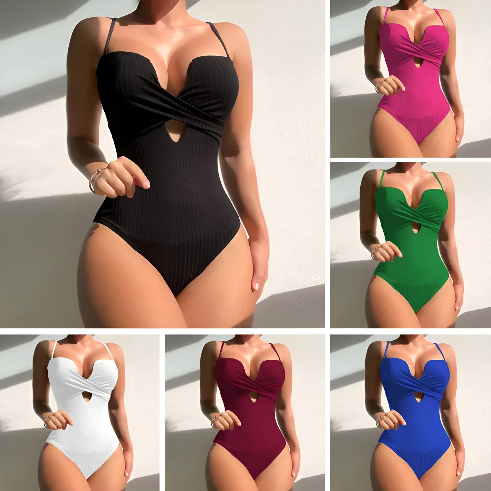 Women's solid colour one-piece swimsuit in slim-fit design available in white, wine red and rose red