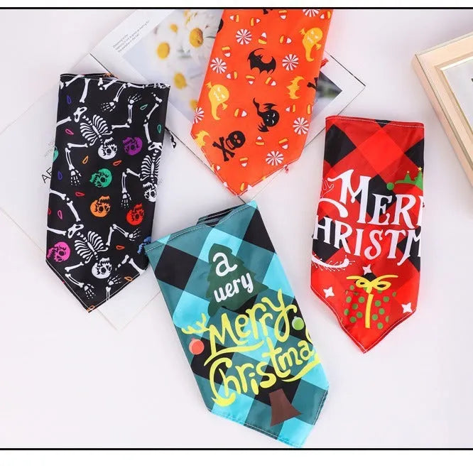 Nylon pet scarf with cartoon print for Halloween, available in 43cm or 65cm length, model 14 style