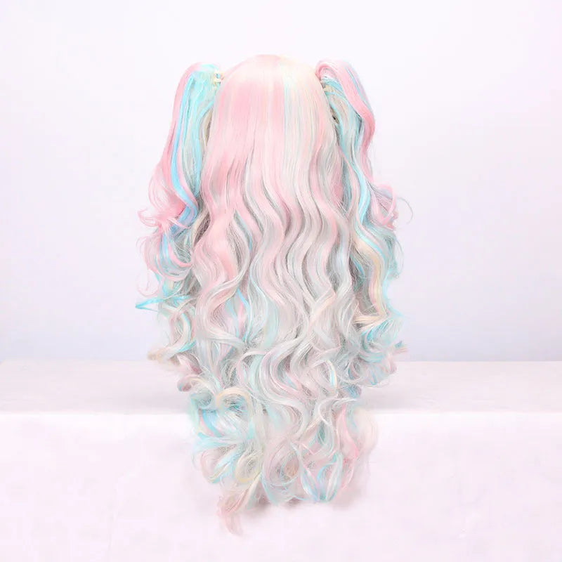 Double ponytail long curly full wig in picture colour with high-temperature fibre construction