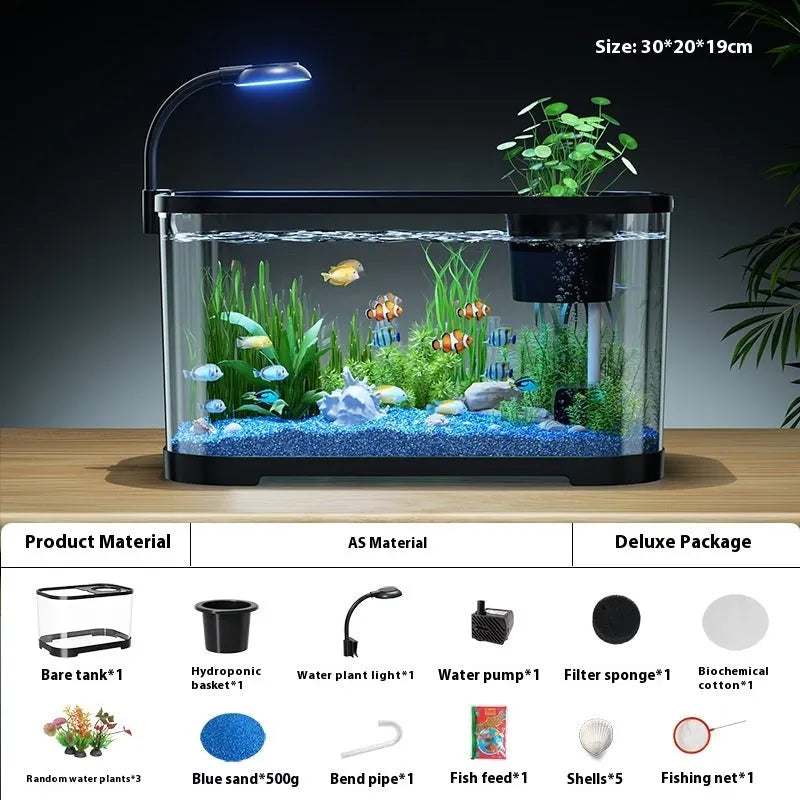 Desktop ecological filter oxygen-making fish tank in luxury white or black colour options