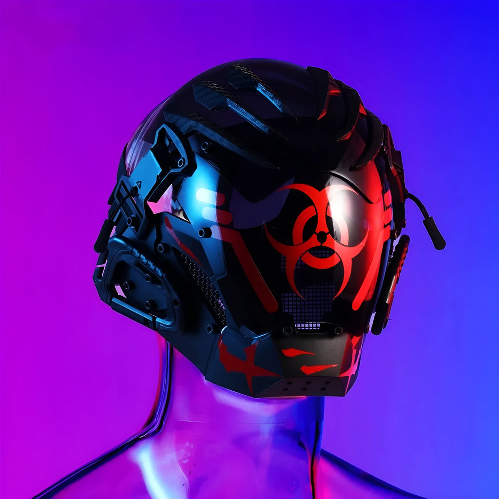 Black Bioweapon tech-style full face helmet prop, CYBER04 model
