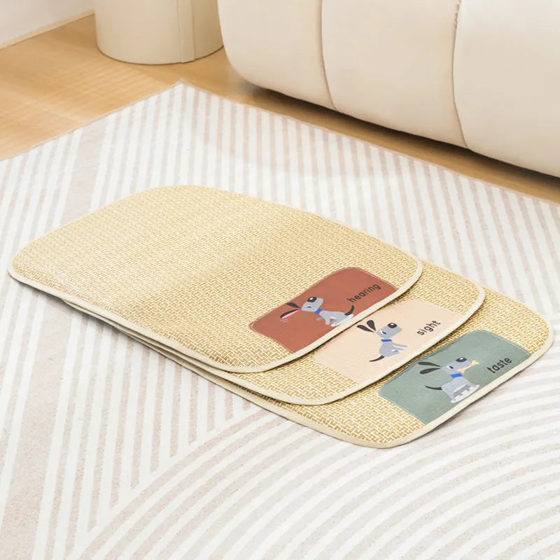 Woven pet cooling mat in beige for cats and dogs with size options from XS to XL
