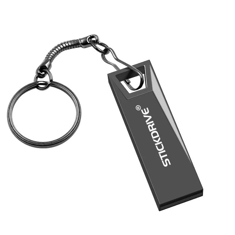 Metal USB flash drive on necklace chain showing black and silver colour options