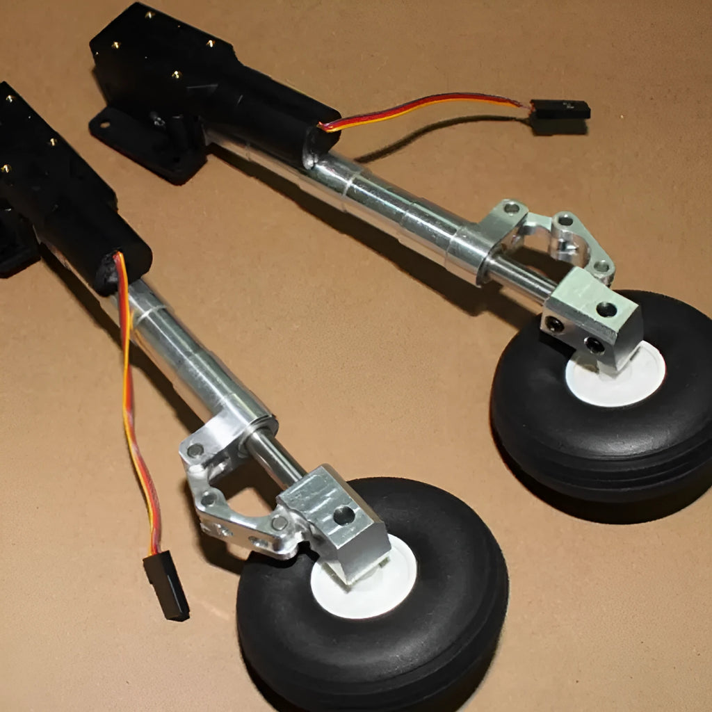 Alloy retractable shock-absorbing landing gear for electric RC toys with multiple height and wheel size options