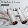 Blue 10x32 plastic binoculars with wine red film lenses showing 96m field of view specification.