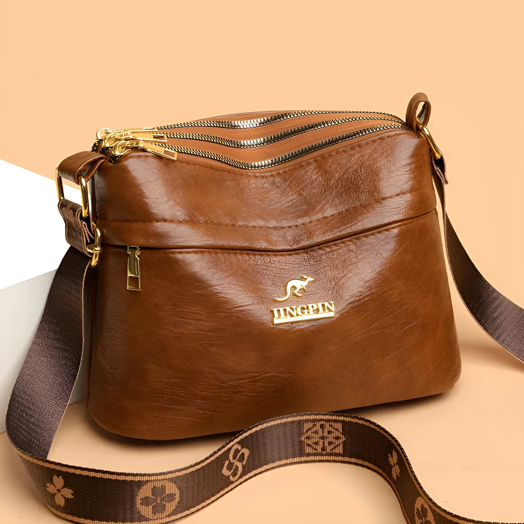 Large capacity cross body messenger bag in PU leather with crocodile pattern finish and multiple compartments