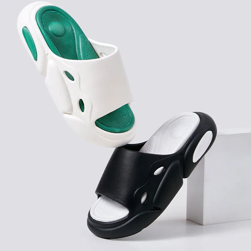 Women's two-colour thick-soled EVA slippers with leather lining in three colour options