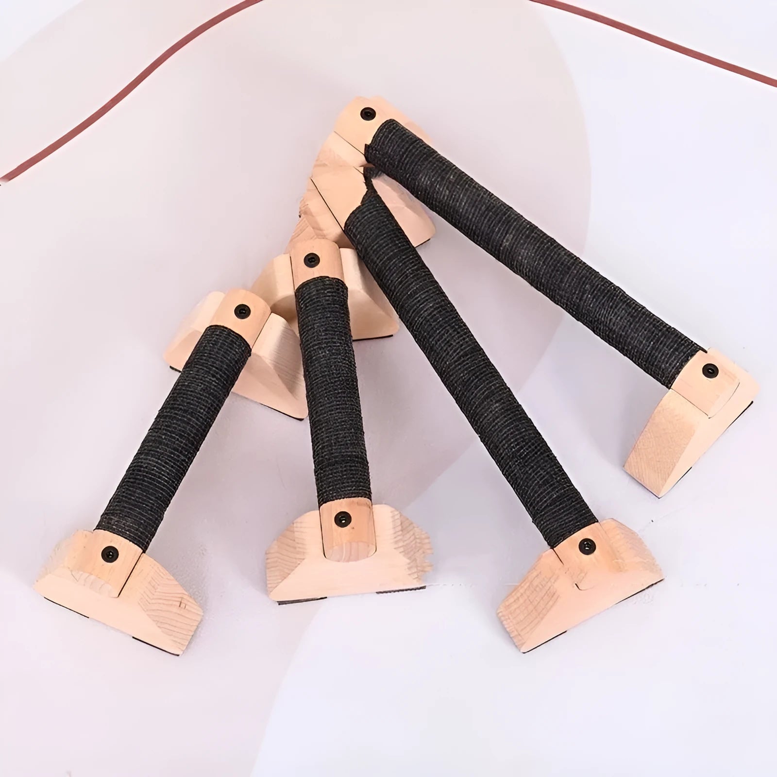 Pair of solid wood single parallel bars resting on a floor, available in 20cm or 30cm lengths and rubber wood or beech finish