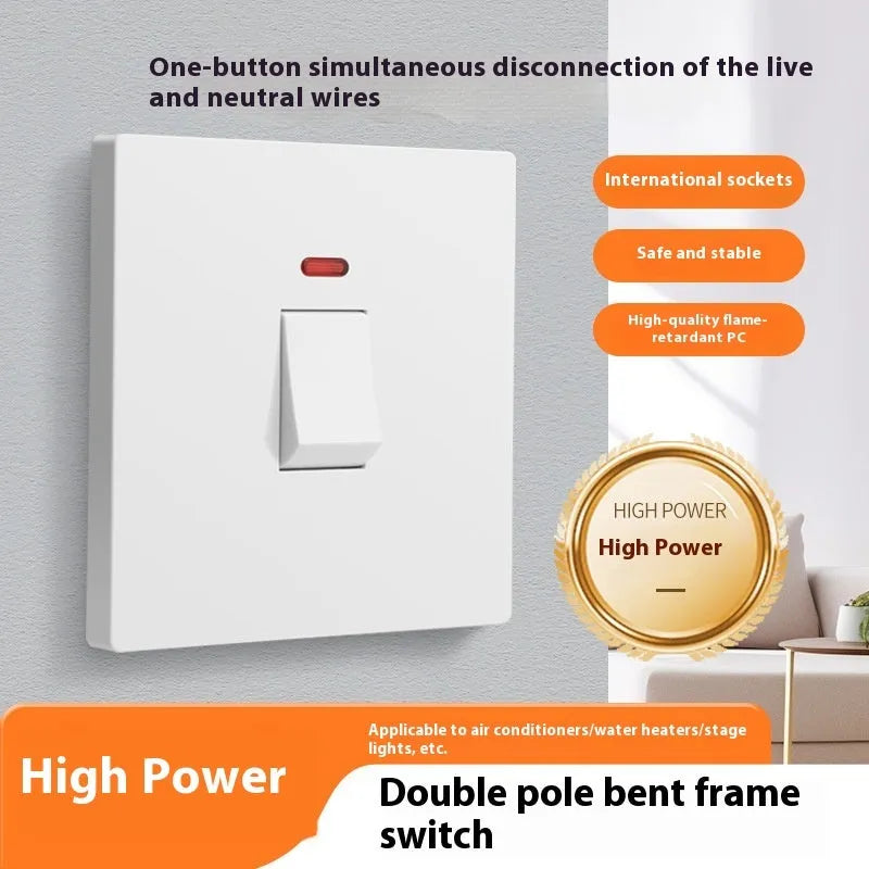 Double-pole illuminated electrical switch in gold, grey or white for water heater and air conditioner circuits