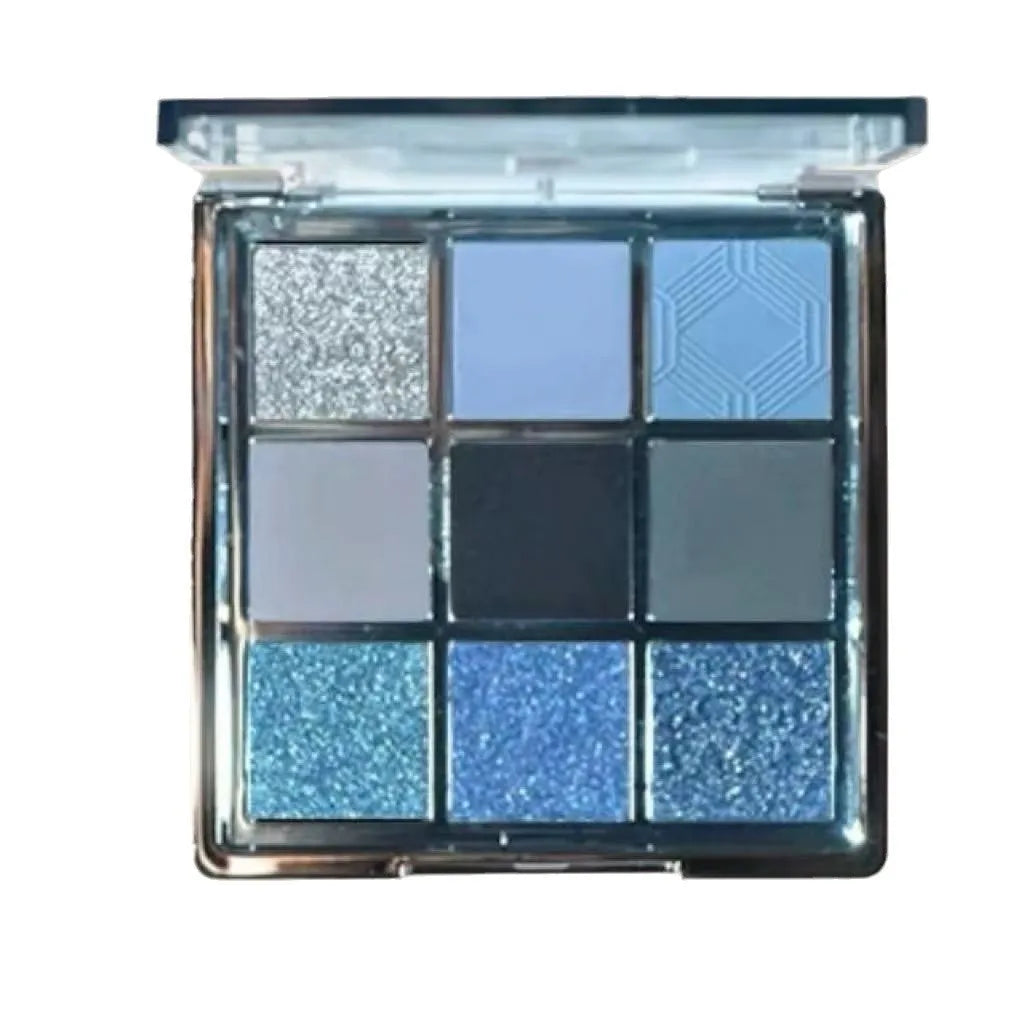 MUGLEEN nine-colour eyeshadow palette 08 showing blue smoked effect and earth tones