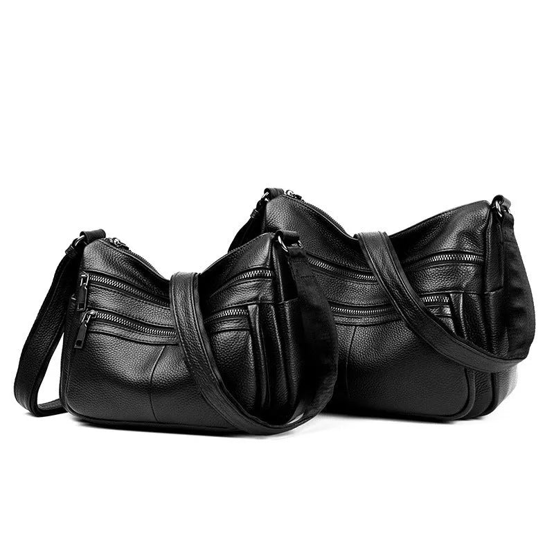 First layer cowhide genuine leather pillow-shaped shoulder messenger bag in black, small size