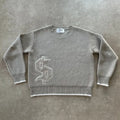 Grey jacquard loose-fitting knitwear coat with long sleeves for autumn winter wear