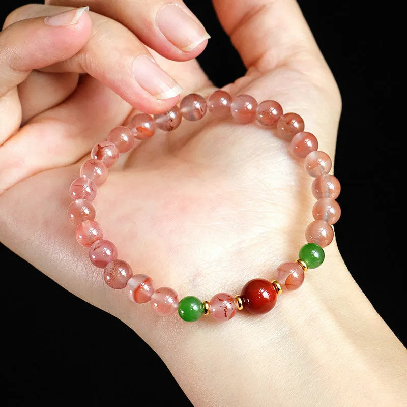 Women's ice floating south red agate fishtail bracelet with manual craftsmanship details