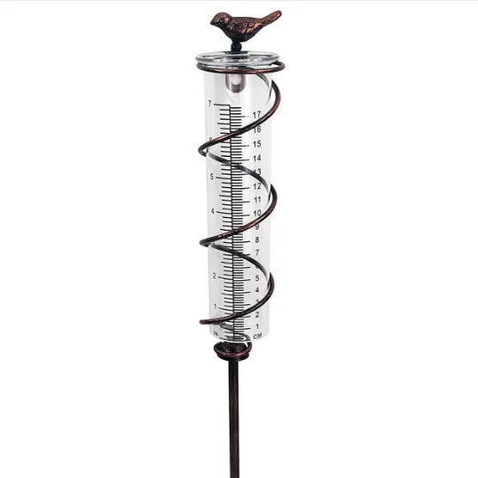 Cast iron bird design glass rain gauge with 0-800ml measurement capacity
